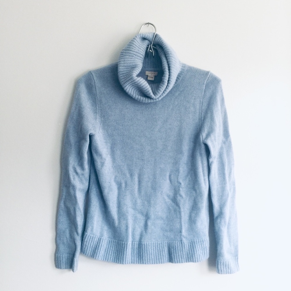 J Crew Blue Viscose Merino Wool Turtleneck Sweater